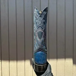 #16 Western Boot with Dark Blue Ostrich Texture, Model 7006 Olathe Black & Blue Smooth Ostrich Boots main image 4